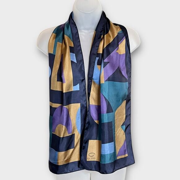 OSCAR DE LA RENTA Geometric Silk Scarf - Multicolor Long Rectangle 11” x 52” - Picture 2 of 4